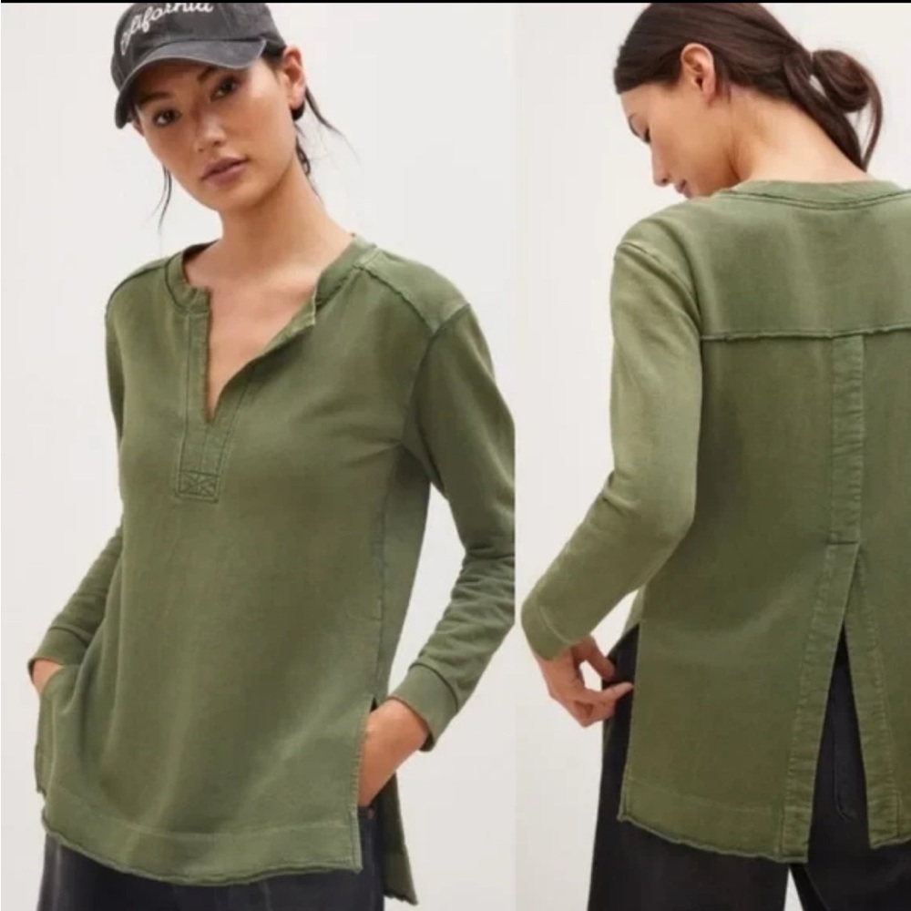 Pilcro Anthropologie Womens Split Hem Tunic Sweatshirt Top 1X  Green(#2